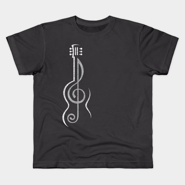 Worn Musical Note Guitar Kids T-Shirt by The Lucid Frog